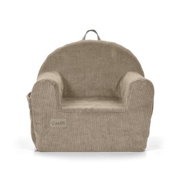 Light Beige Corduroy Kids Armchair – Soft Foam Chair with Removable Cover & Side Pocket