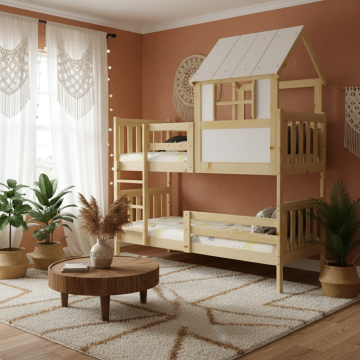 Lykke Natural Pine Scandinavian House Bunk Bed