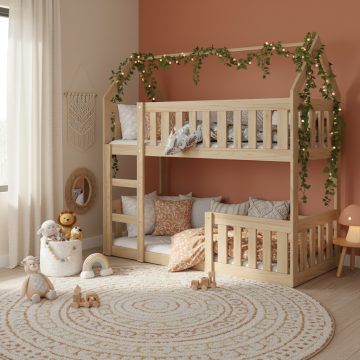 Otto Scandinavian House Bunk Bed for Siblings – Solid Pine Wood