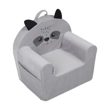 Velvet Raccoon Kids Armchair – Soft Foam Chair with Removable Cover & Side Pocket | Lightweight & Safe 