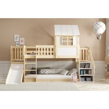 Haldan Scandinavian House Loft Bed with Slide and Storage Stairs